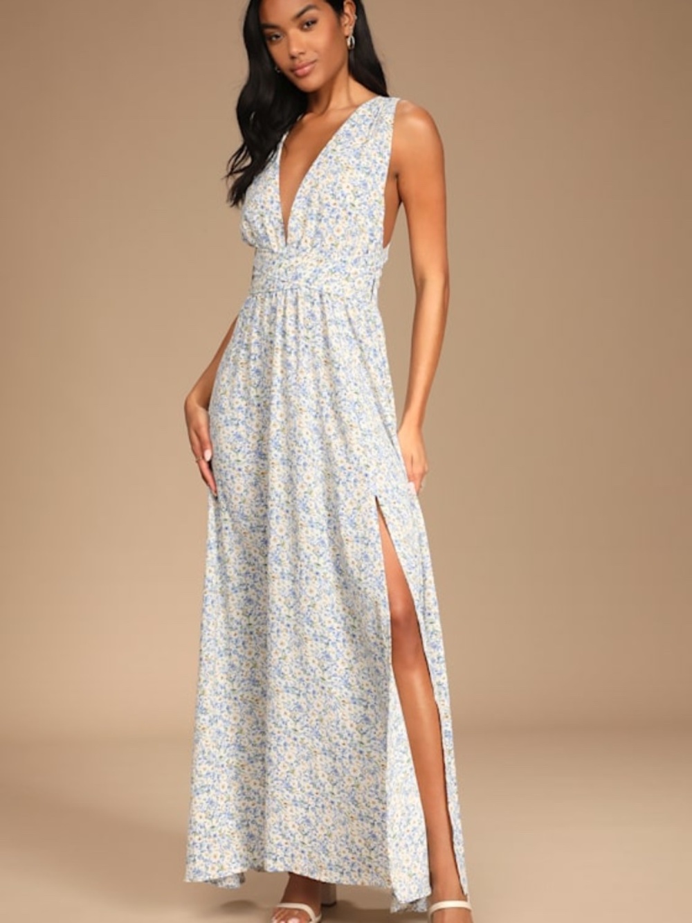 Lulus These Are The Days Blue Floral Print Halter Maxi Dress - Size S